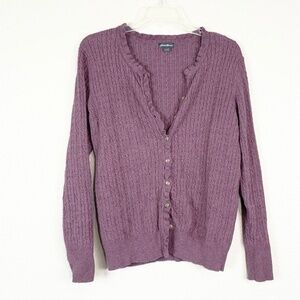 Eddie Bauer purple cable knit button down cardigan sweater